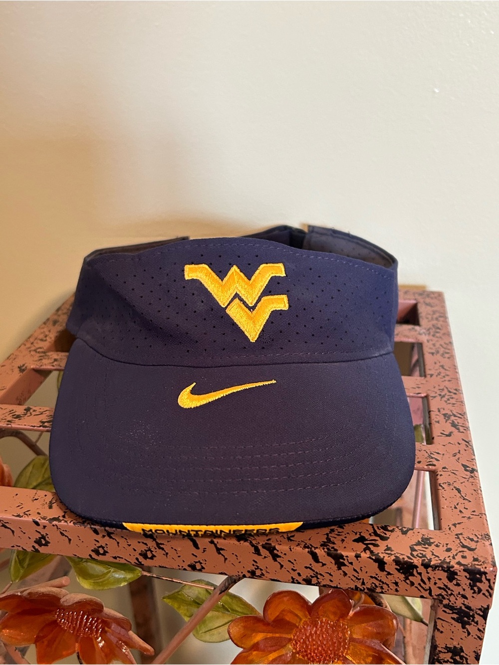 Nike West Virginia Mountaineers Dri-FIT Visor Hat Navy Blue WVU On-Field Sidelin